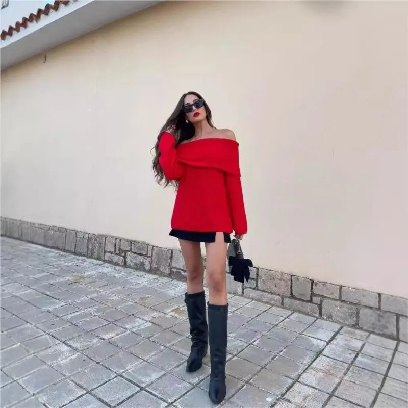 Retro Elegant Slash Sweater