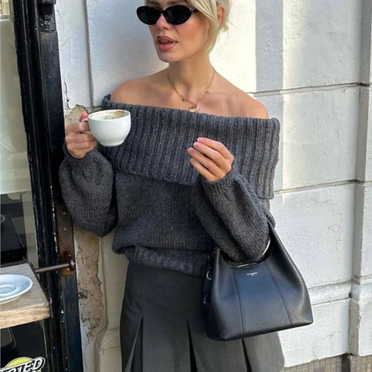Retro Elegant Slash Sweater